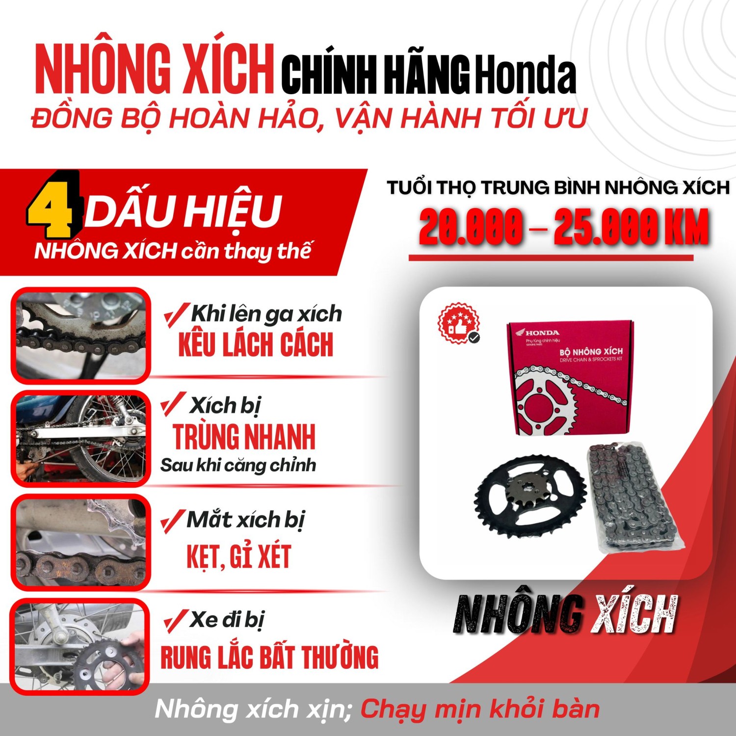 Dấu hiệu nhông xích cần thay ngay